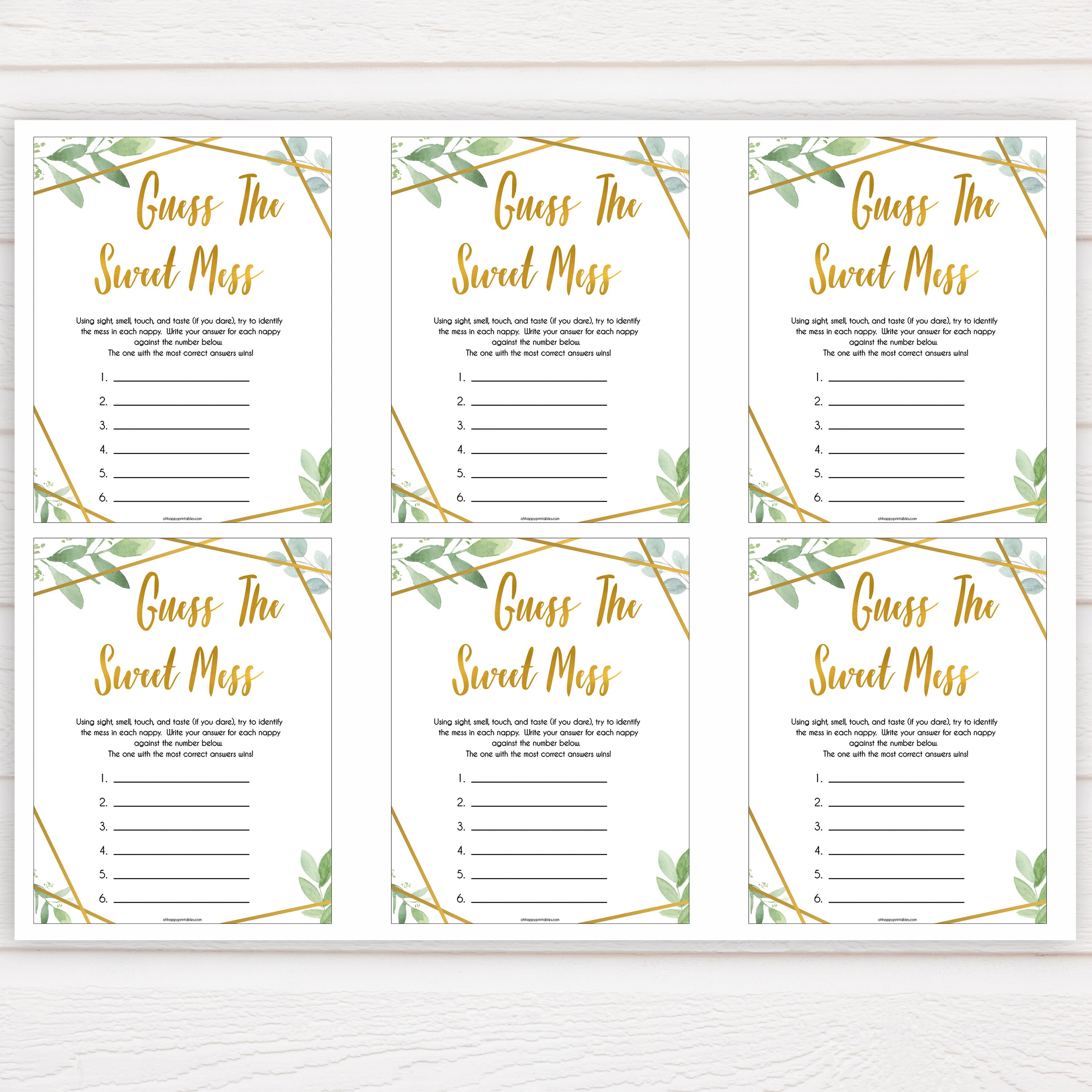 gold geometric guess the sweet mess baby shower games, printable baby shower games, fun baby games, popular baby games, gold baby games