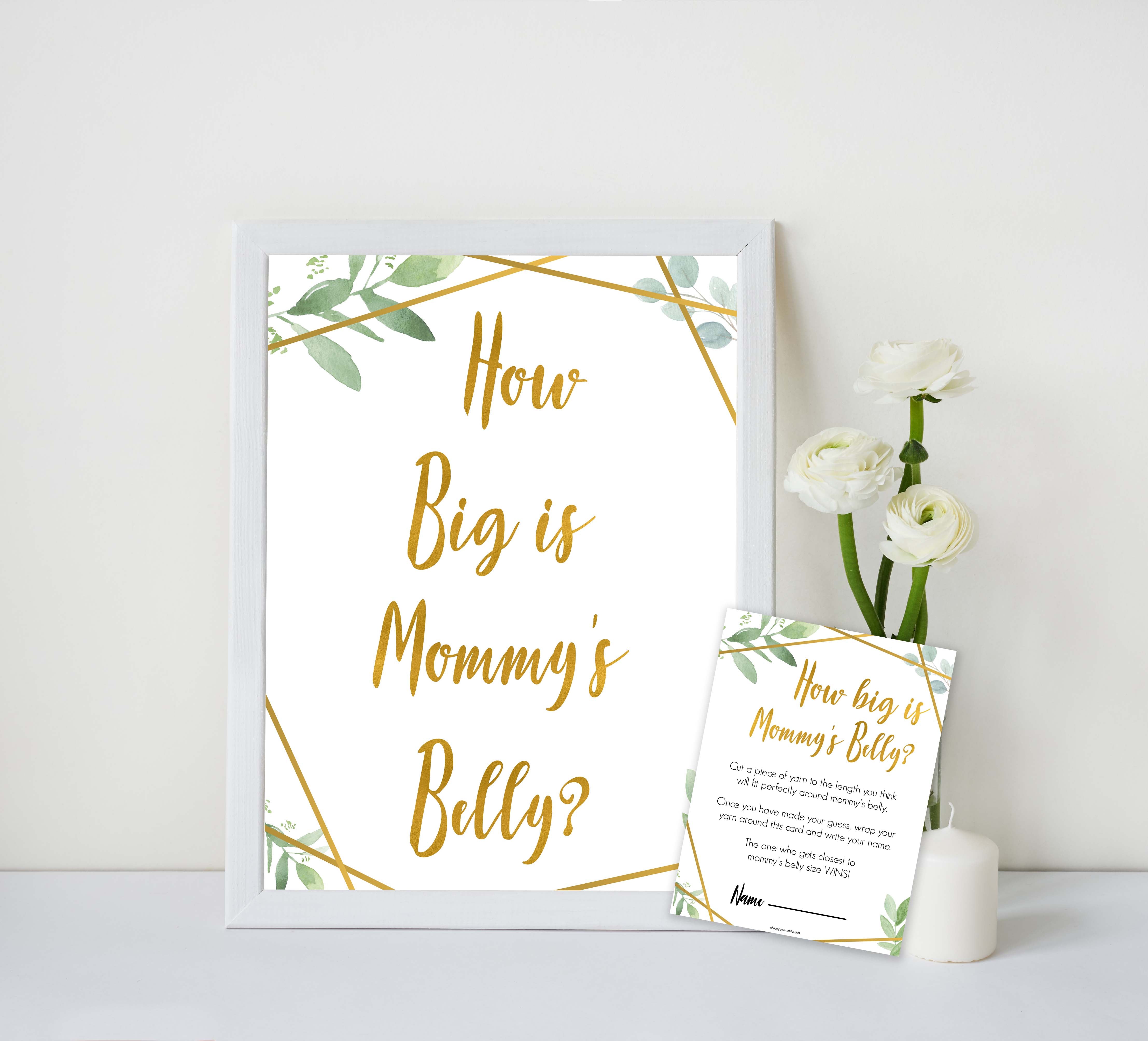 gold geometric how big is mummys belly baby shower games, printable baby shower games, fun baby games, popular baby games, gold baby games