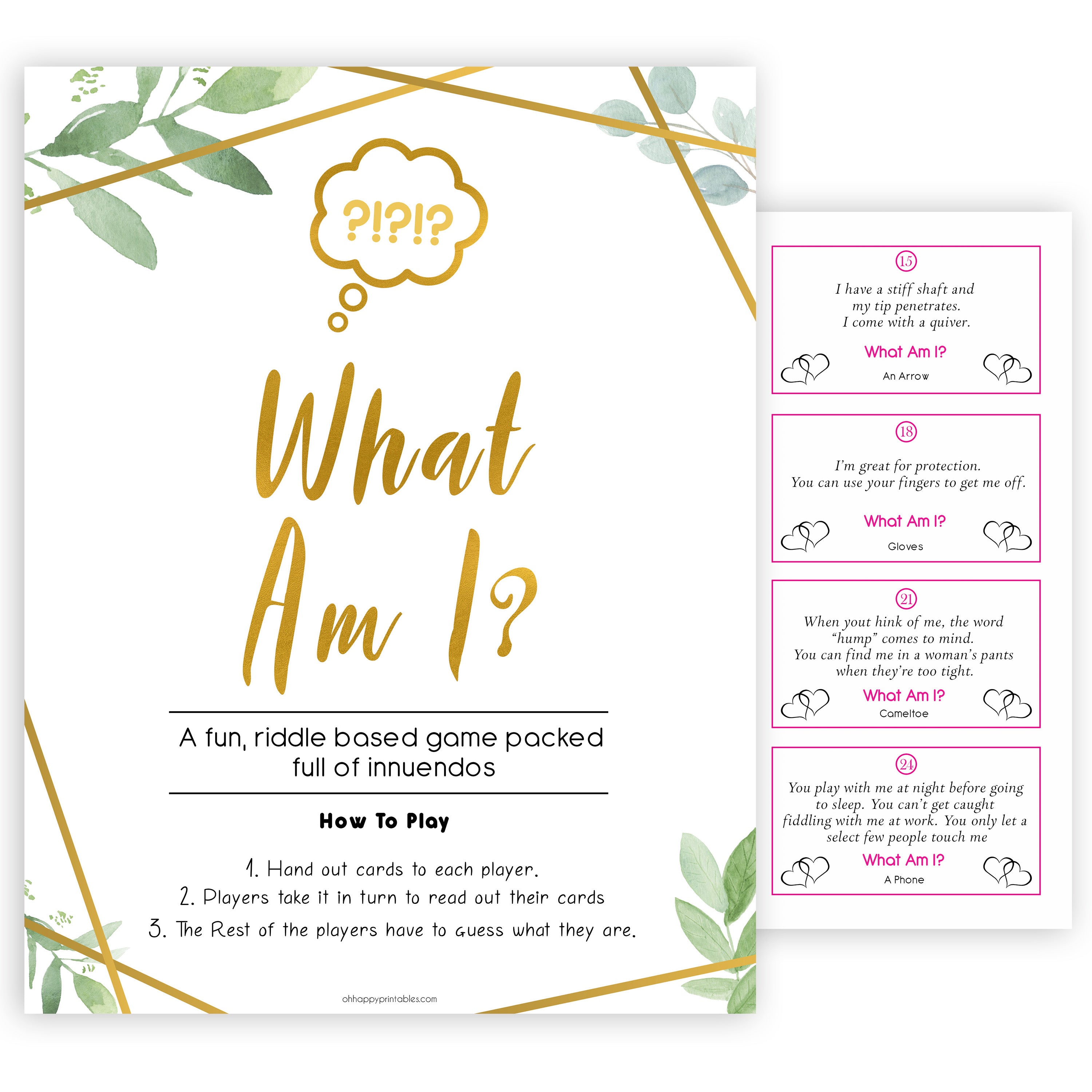 gold geometric what am I baby shower games, printable baby shower games, fun baby games, popular baby games, gold baby games
