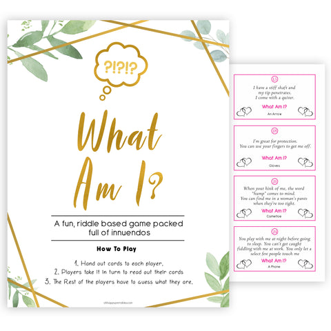 gold geometric what am I baby shower games, printable baby shower games, fun baby games, popular baby games, gold baby games