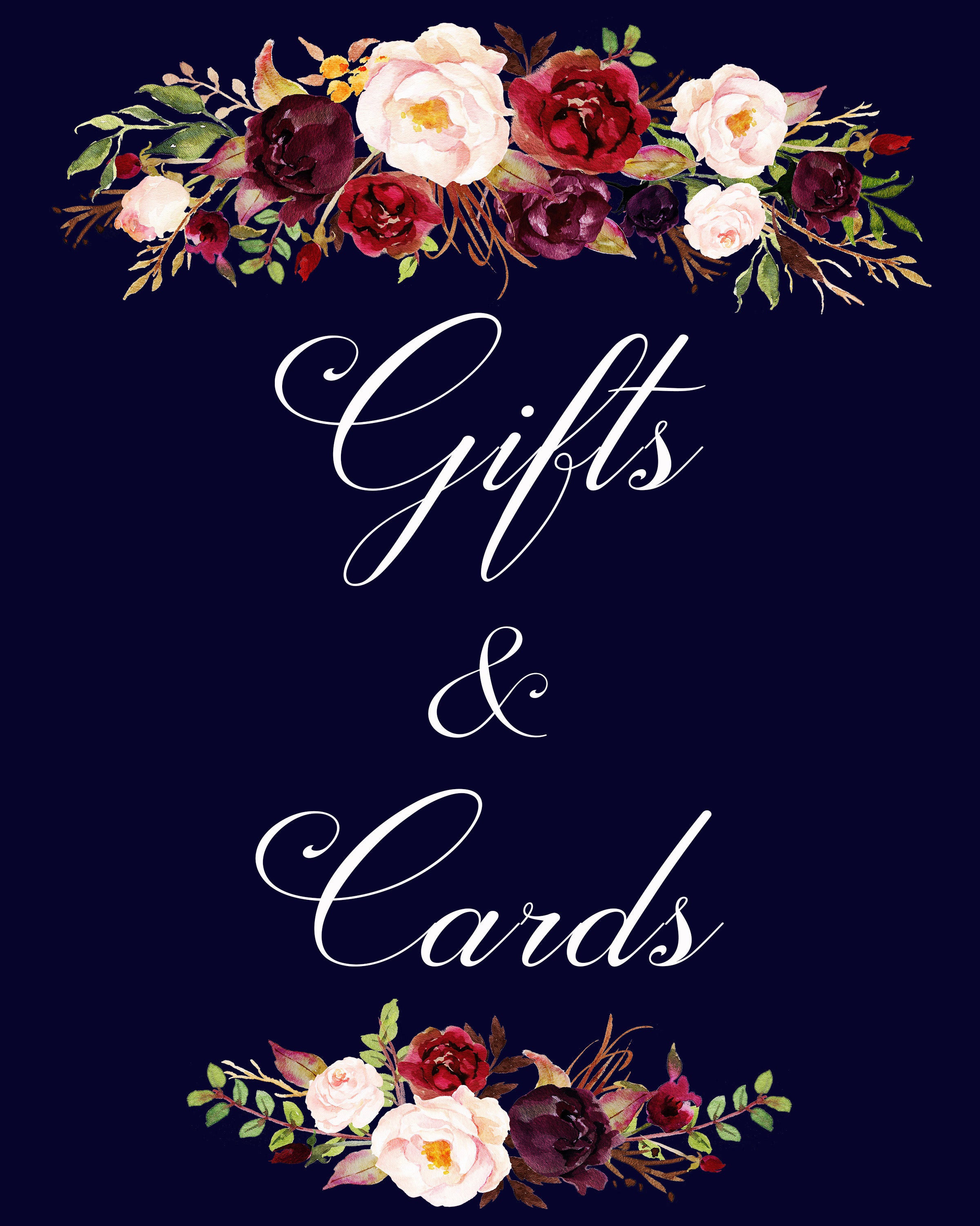 Gifts & Signs wedding sign marsala flowers printable