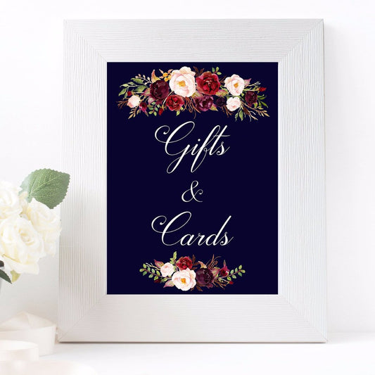 Marsala Gifts & Cards wedding sign midnight blue printable