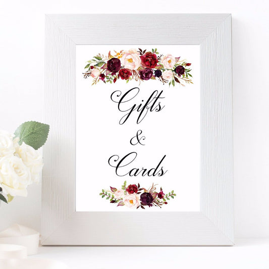 Gifts & Signs wedding sign marsala flowers white printable sign