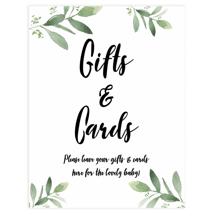 gifts and cards baby shower signs, printable baby shower signs, botanical baby shower decor, floral baby table signs