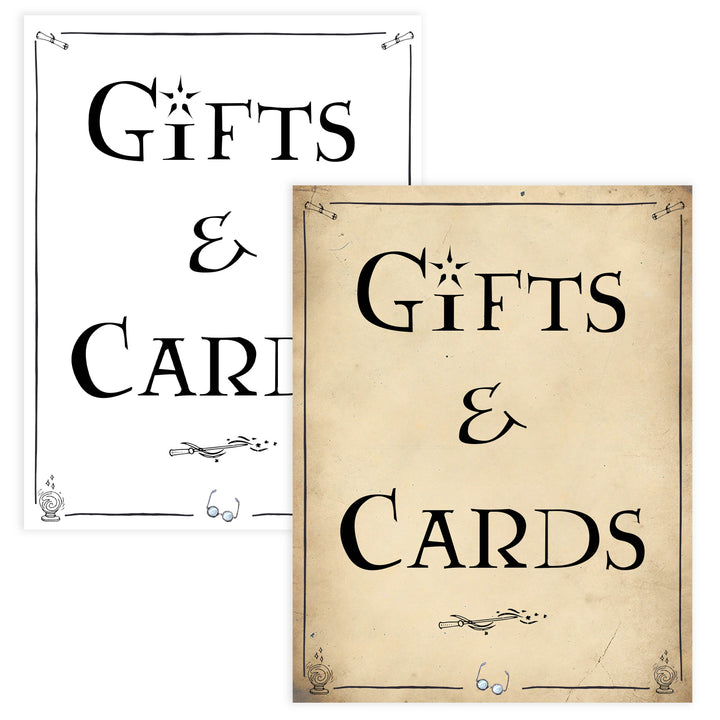 Gifts and Cards baby sign, Wizard baby shower signs, printable baby shower decor, Harry Potter baby decor, Harry Potter baby shower ideas, fun baby decor, fun baby signs