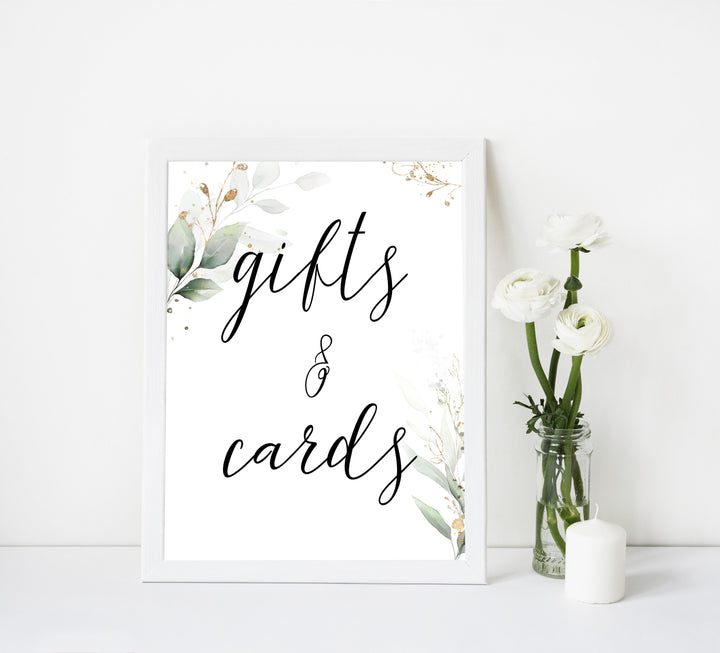 gifts and cards table signs, Printable bridal shower signs, greenery bridal shower decor, gold leaf bridal shower decor ideas, fun bridal shower decor, bridal shower game ideas, greenery bridal shower ideas