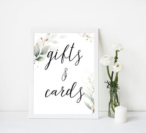 gifts and cards table signs, Printable bridal shower signs, greenery bridal shower decor, gold leaf bridal shower decor ideas, fun bridal shower decor, bridal shower game ideas, greenery bridal shower ideas