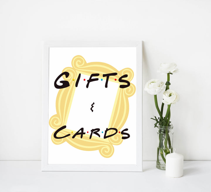 gifts and cards baby table sign, Friends baby decor, printable baby table signs, printable baby decor, friends table signs, fun baby signs, friends fun baby table signs