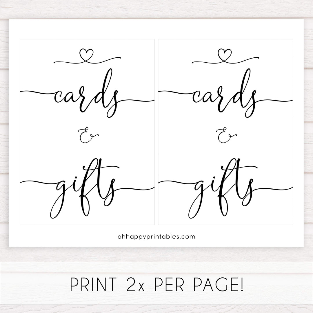 minimalist baby shower signs, gifts and cards baby sign, drinks baby decor, printable baby signs, minimalist baby decor