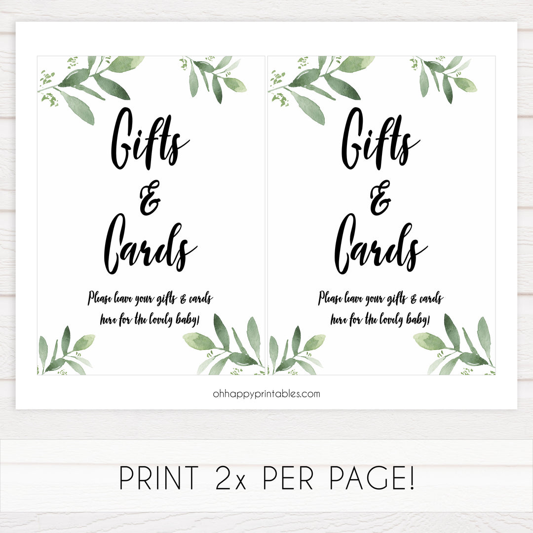 gifts and cards baby shower signs, printable baby shower signs, botanical baby shower decor, floral baby table signs