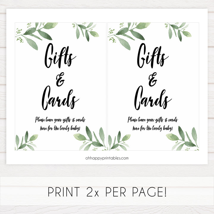 gifts and cards baby shower signs, printable baby shower signs, botanical baby shower decor, floral baby table signs
