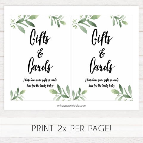 gifts and cards baby shower signs, printable baby shower signs, botanical baby shower decor, floral baby table signs