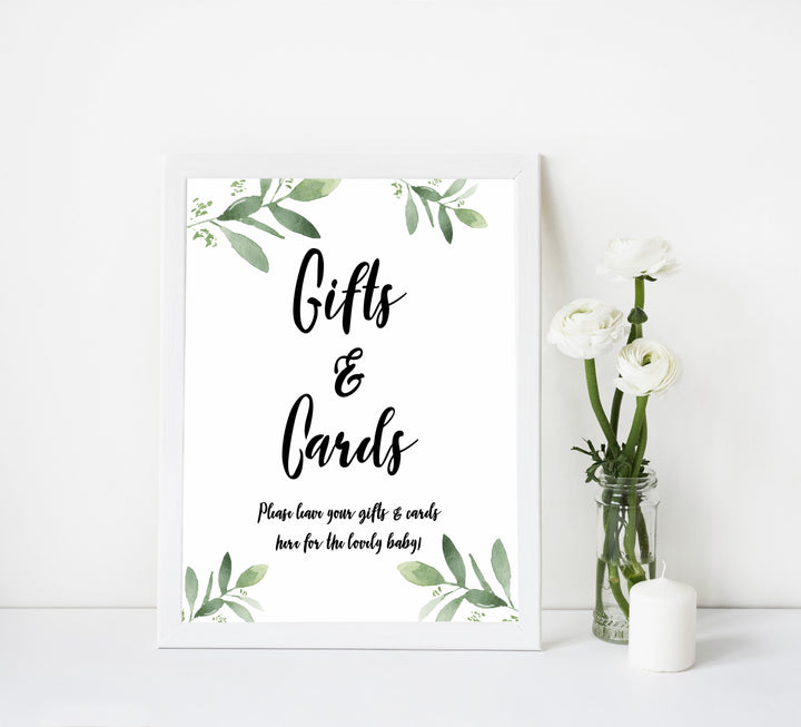 gifts and cards baby shower signs, printable baby shower signs, botanical baby shower decor, floral baby table signs