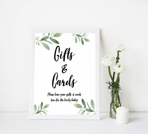 gifts and cards baby shower signs, printable baby shower signs, botanical baby shower decor, floral baby table signs