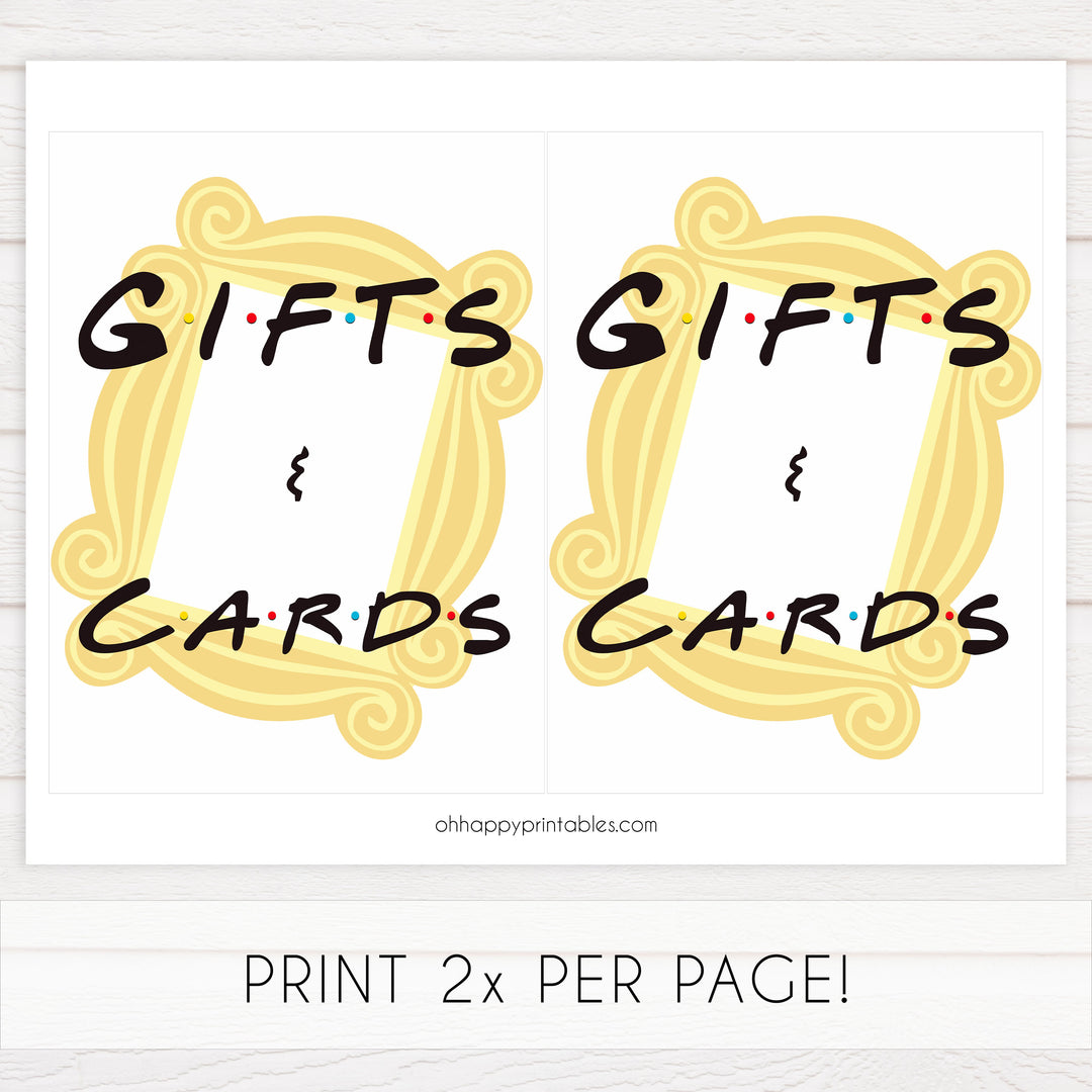 gifts and cards baby table sign, Friends baby decor, printable baby table signs, printable baby decor, friends table signs, fun baby signs, friends fun baby table signs