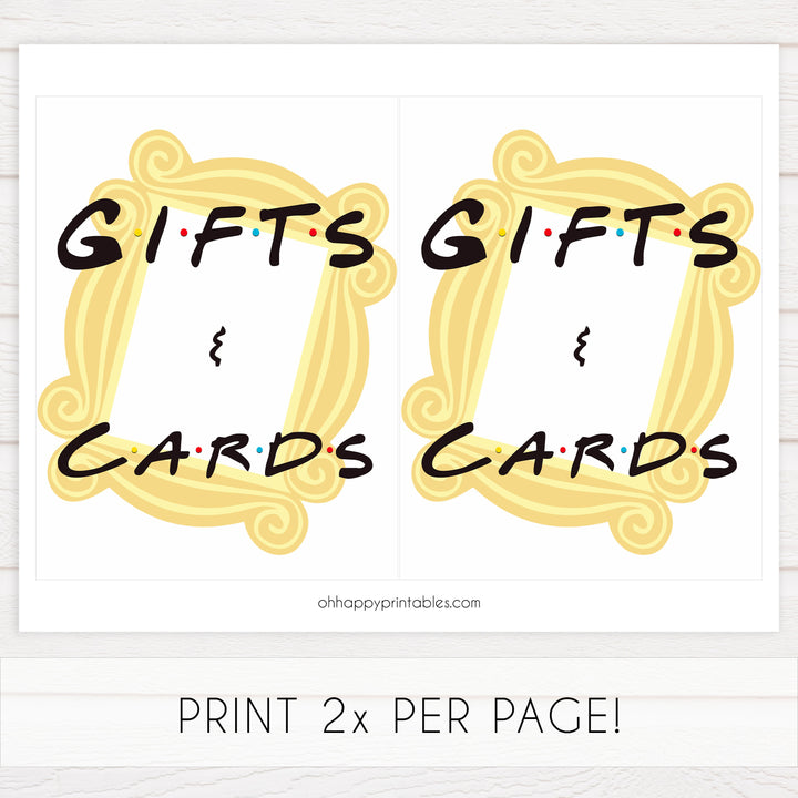 gifts and cards baby table sign, Friends baby decor, printable baby table signs, printable baby decor, friends table signs, fun baby signs, friends fun baby table signs