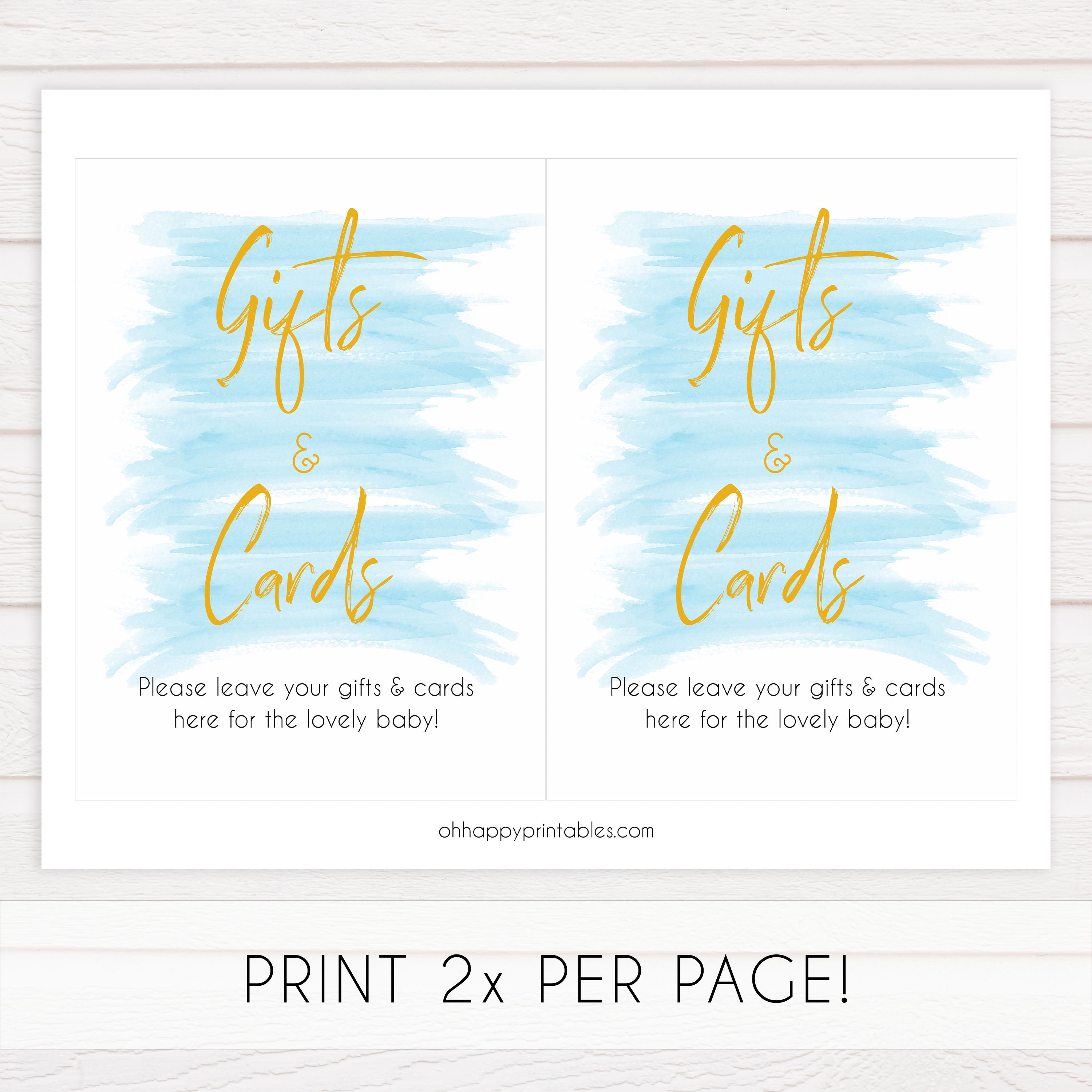 blue watercolor baby shower games, printable baby decor, gifts and cards baby signs, fun baby shower ideas