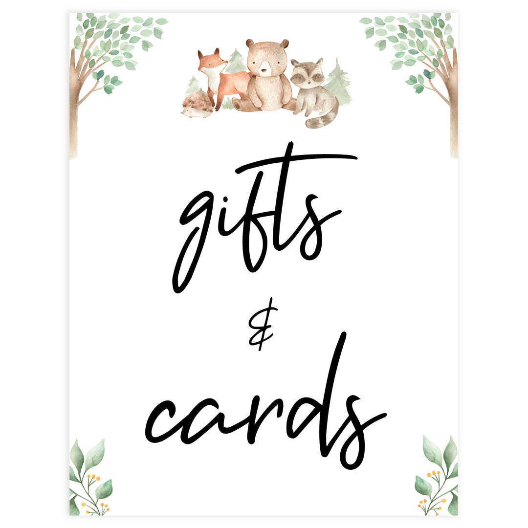 gifts and cards baby shower table signs, Woodland animals baby decor, printable baby table signs, printable baby decor, baby woodland animals table signs, fun baby signs, baby woodland animals fun baby table signs