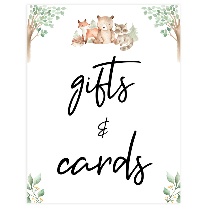 gifts and cards baby shower table signs, Woodland animals baby decor, printable baby table signs, printable baby decor, baby woodland animals table signs, fun baby signs, baby woodland animals fun baby table signs
