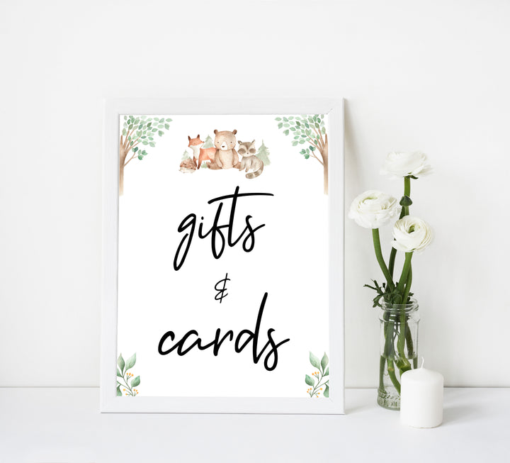 gifts and cards baby shower table signs, Woodland animals baby decor, printable baby table signs, printable baby decor, baby woodland animals table signs, fun baby signs, baby woodland animals fun baby table signs