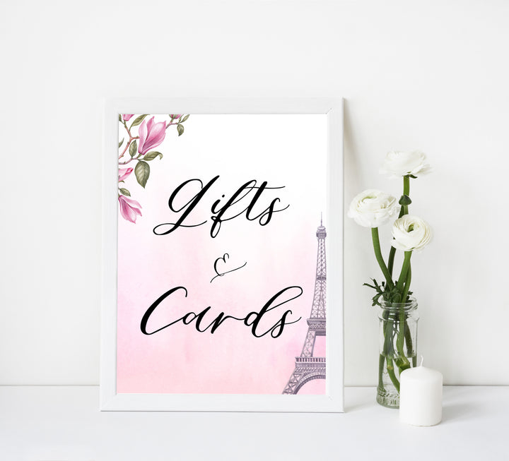 gifts and cards baby shower table signs, Paris baby shower games, printable baby shower games, Parisian baby shower games, fun baby shower games