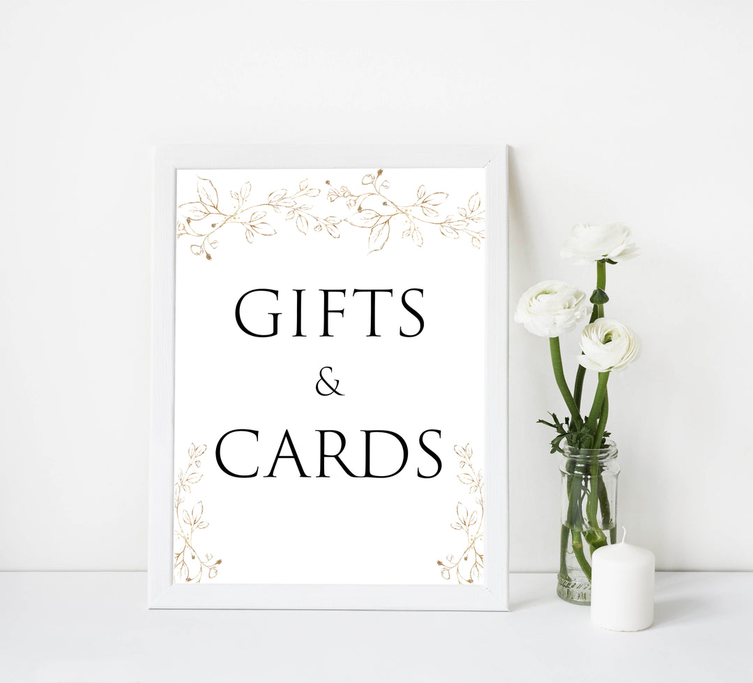 gifts and cards table signs, Gold leaf baby decor, printable baby table signs, printable baby decor, baby gold leaf table signs, fun baby signs, baby gold leaf fun baby table signs