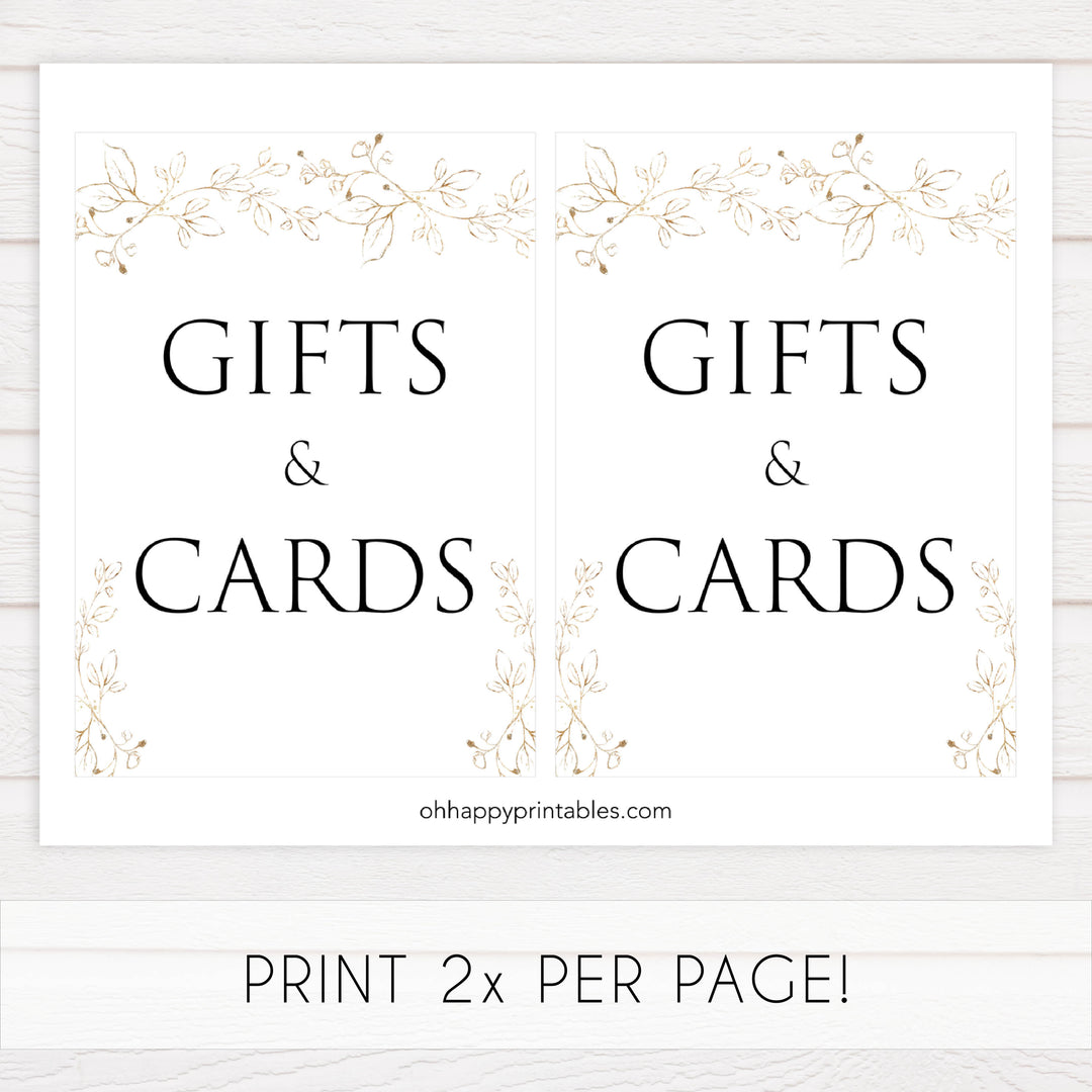 gifts and cards table signs, Gold leaf baby decor, printable baby table signs, printable baby decor, baby gold leaf table signs, fun baby signs, baby gold leaf fun baby table signs