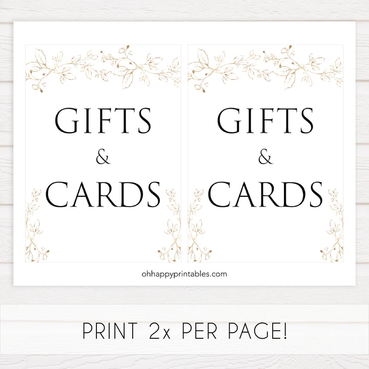 gifts and cards table signs, Gold leaf baby decor, printable baby table signs, printable baby decor, baby gold leaf table signs, fun baby signs, baby gold leaf fun baby table signs