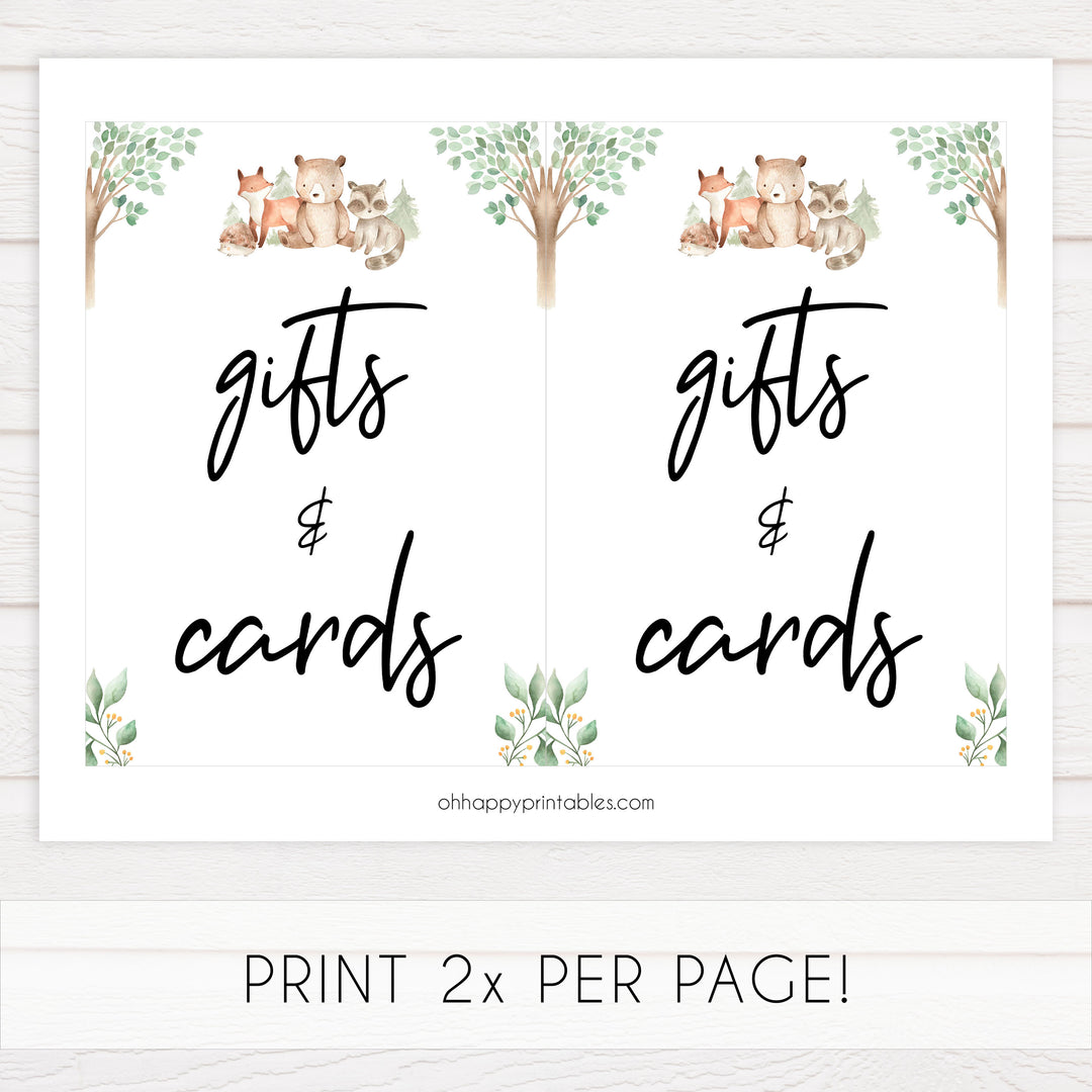 gifts and cards baby shower table signs, Woodland animals baby decor, printable baby table signs, printable baby decor, baby woodland animals table signs, fun baby signs, baby woodland animals fun baby table signs