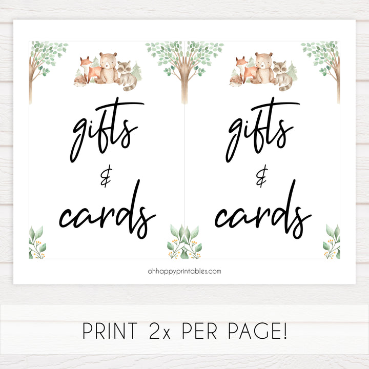 gifts and cards baby shower table signs, Woodland animals baby decor, printable baby table signs, printable baby decor, baby woodland animals table signs, fun baby signs, baby woodland animals fun baby table signs