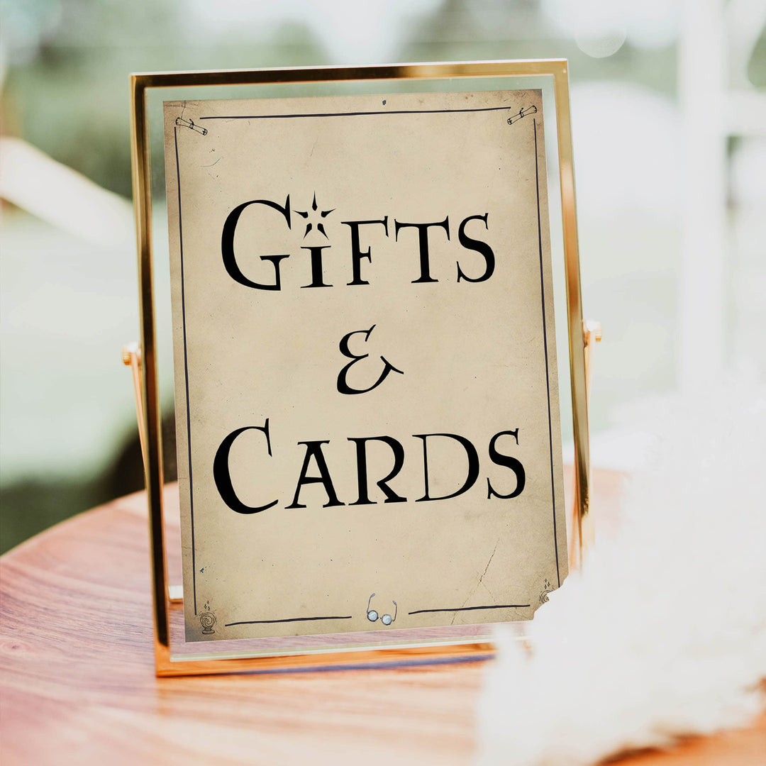 gifts and cards bridal shower, Printable bridal shower signs, Harry Potter bridal shower decor, Harry Potter bridal shower decor ideas, fun bridal shower decor, bridal shower game ideas, Harry Potter bridal shower ideas