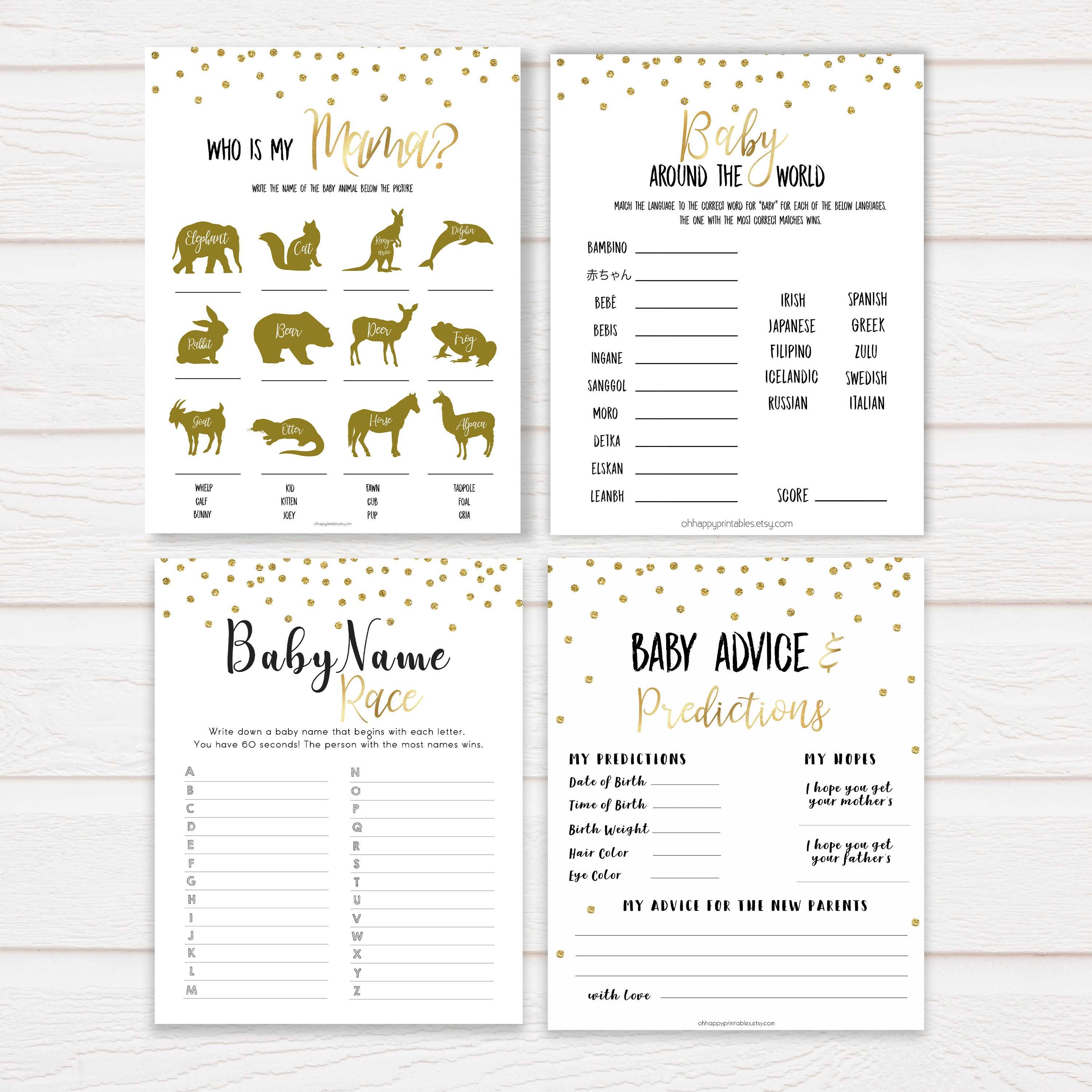 10 Gold glitter mega pack baby shower games, porn or labor games, funny baby shower games, porn or labour, baby bump or beer belly, printable baby shower games, popular baby games, fun baby games