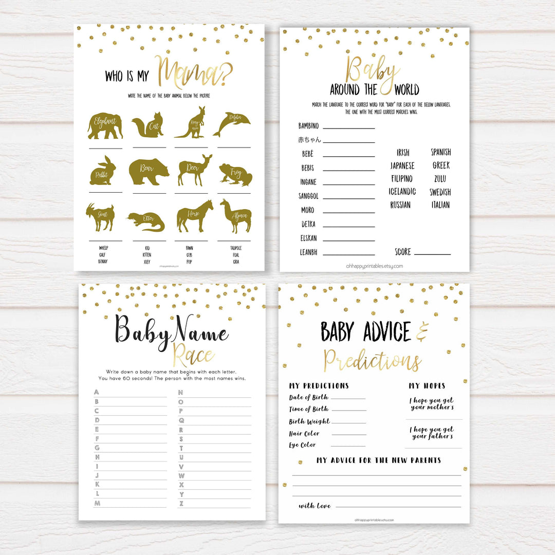 10 Gold glitter mega pack baby shower games, porn or labor games, funny baby shower games, porn or labour, baby bump or beer belly, printable baby shower games, popular baby games, fun baby games