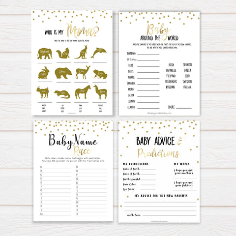 10 Gold glitter mega pack baby shower games, porn or labor games, funny baby shower games, porn or labour, baby bump or beer belly, printable baby shower games, popular baby games, fun baby games