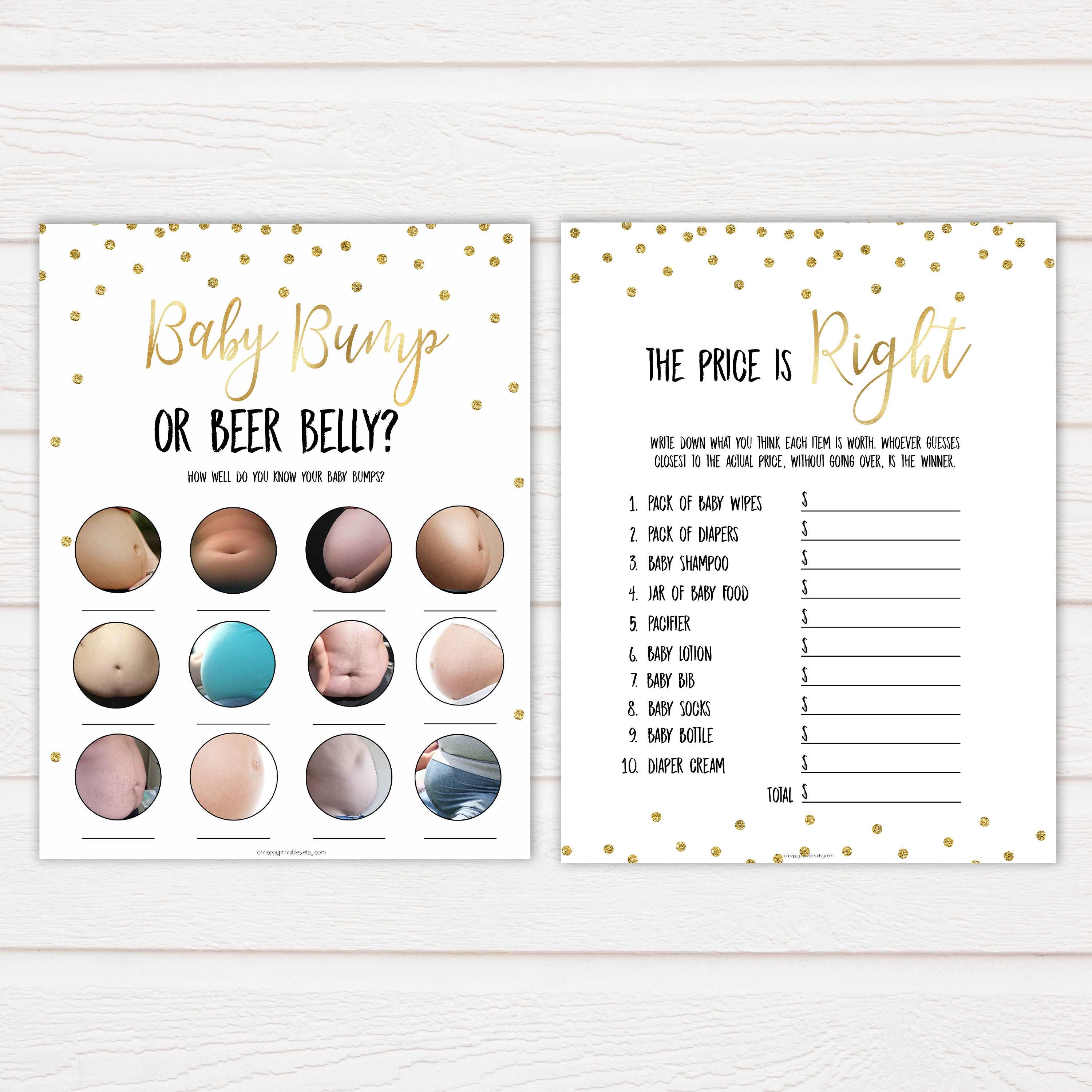 10 Gold glitter mega pack baby shower games, porn or labor games, funny baby shower games, porn or labour, baby bump or beer belly, printable baby shower games, popular baby games, fun baby games