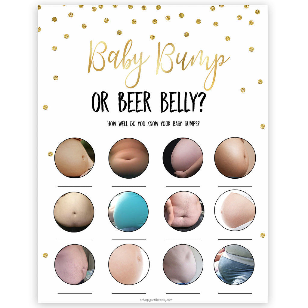 Baby Bump Or Beer Belly Baby Shower Game Gold Baby Shower Games
