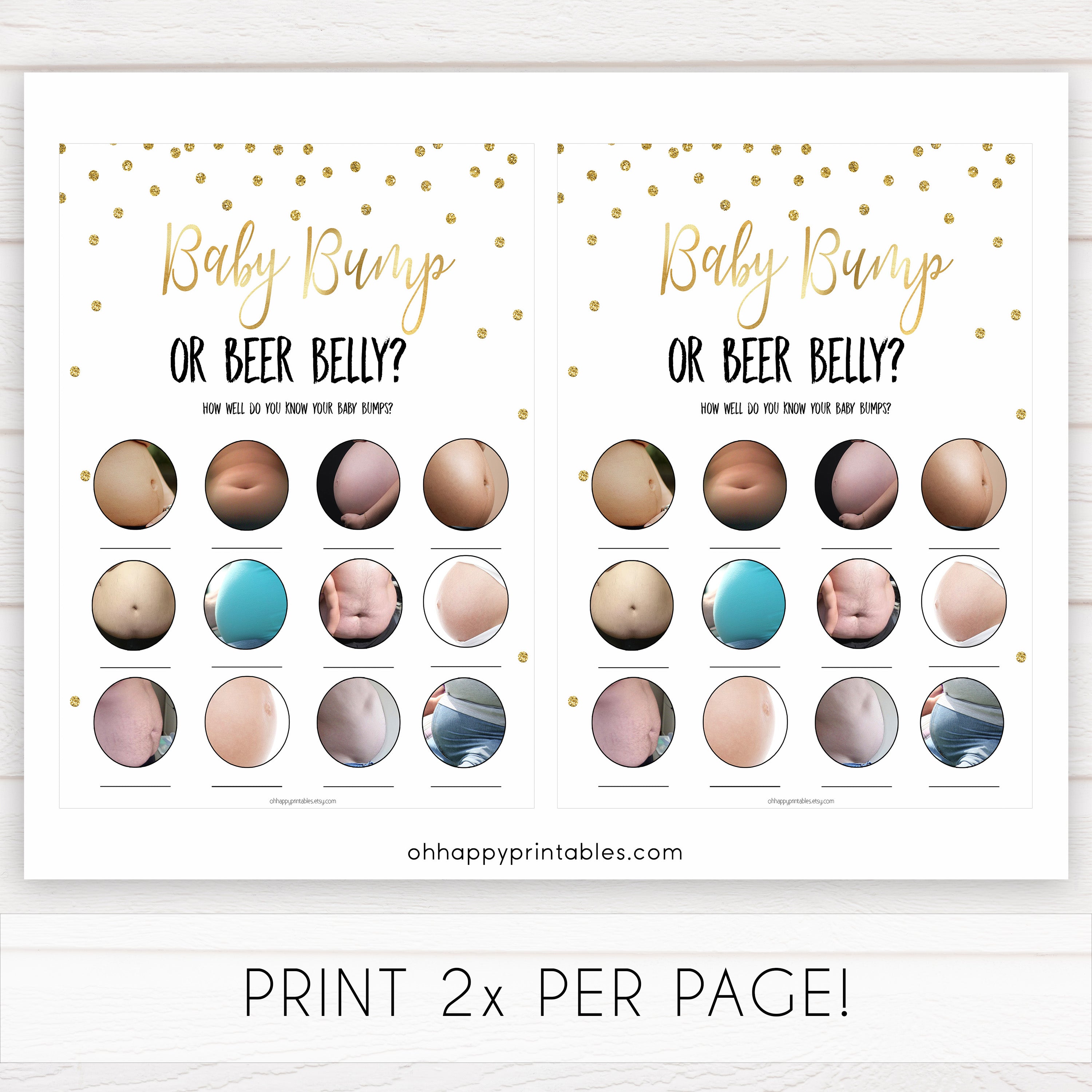 gold confetti baby bump or beer belly game, pregnant or beer belly, baby bump or beer belly game, funny baby shower games, top baby shower games