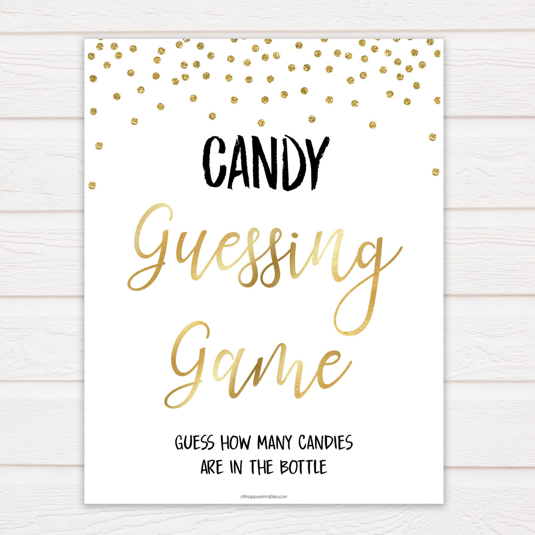 Gold Glitter Candy Guessing Game, Gold Candy Guessing Game, Gold Candy Game, Gold Candies in A Jar Game, Gold Glitter Baby Shower, fun baby games, popular baby games