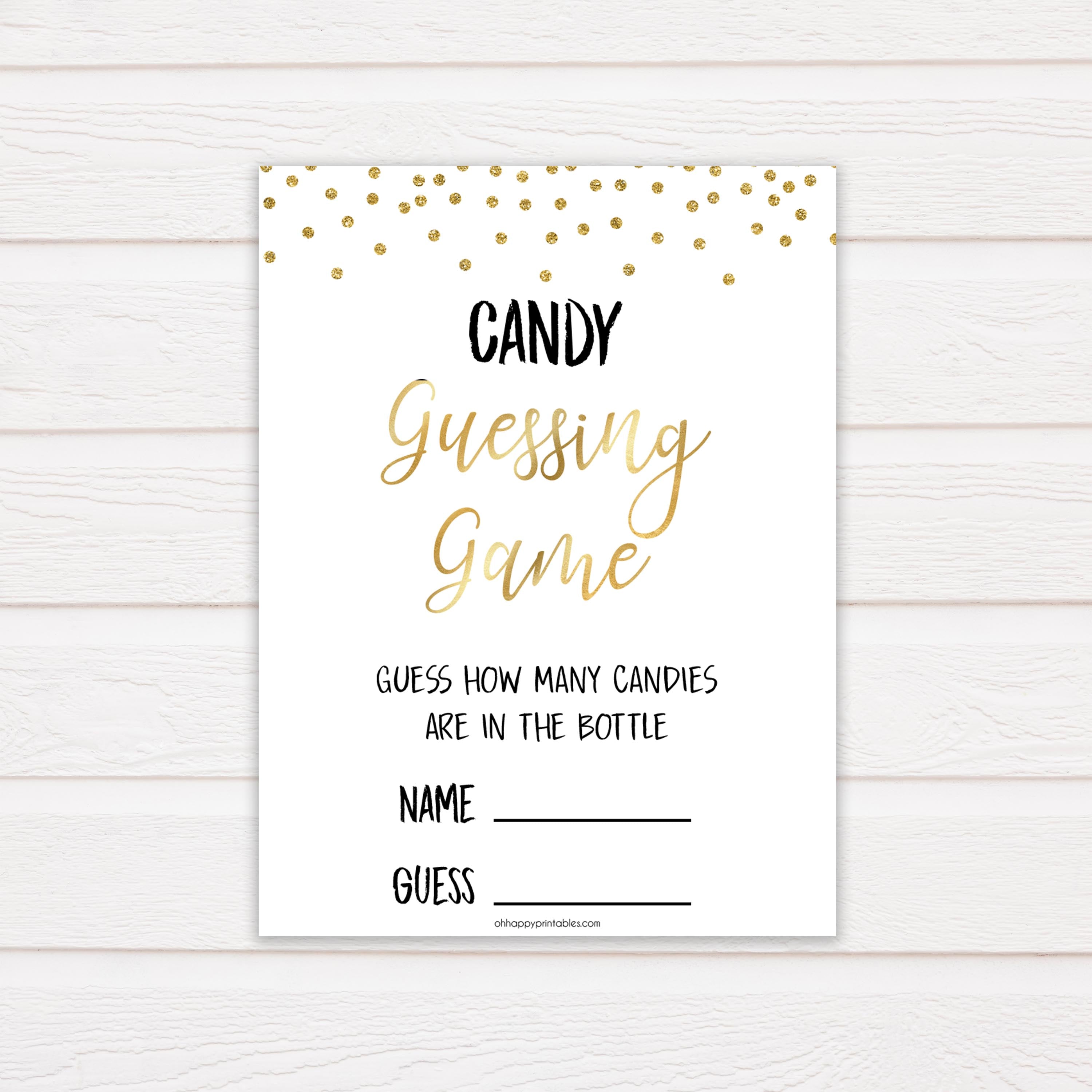 Gold Glitter Candy Guessing Game, Gold Candy Guessing Game, Gold Candy Game, Gold Candies in A Jar Game, Gold Glitter Baby Shower, fun baby games, popular baby games