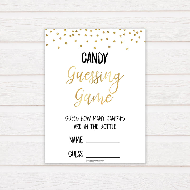 Gold Glitter Candy Guessing Game, Gold Candy Guessing Game, Gold Candy Game, Gold Candies in A Jar Game, Gold Glitter Baby Shower, fun baby games, popular baby games