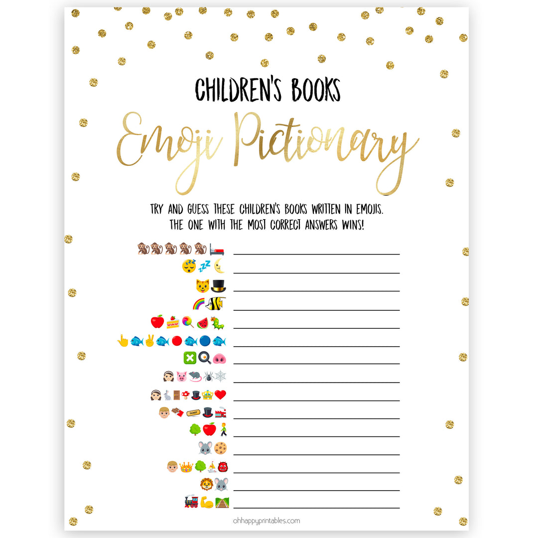 Childrens books emoji pictionary game, baby shower pictionary game, baby games, best baby games, top baby games