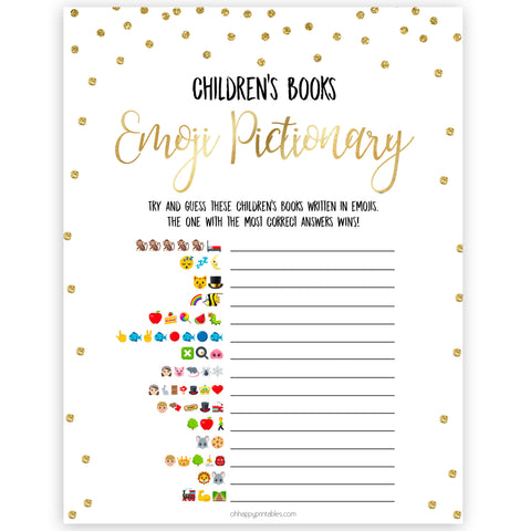 Childrens books emoji pictionary game, baby shower pictionary game, baby games, best baby games, top baby games