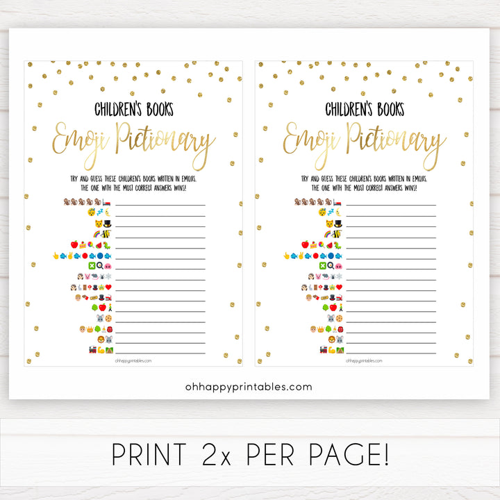 Childrens books emoji pictionary game, baby shower pictionary game, baby games, best baby games, top baby games