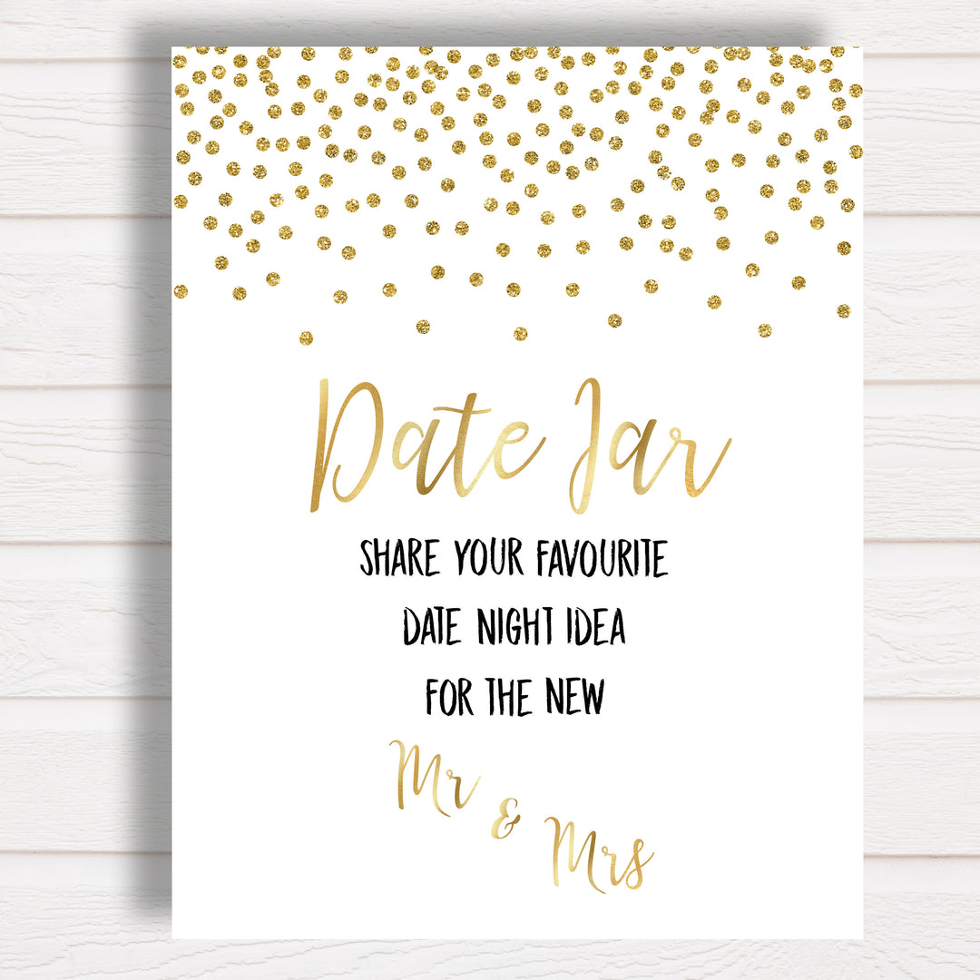 Printable Date Night Jar Bridal Game in Gold Confetti