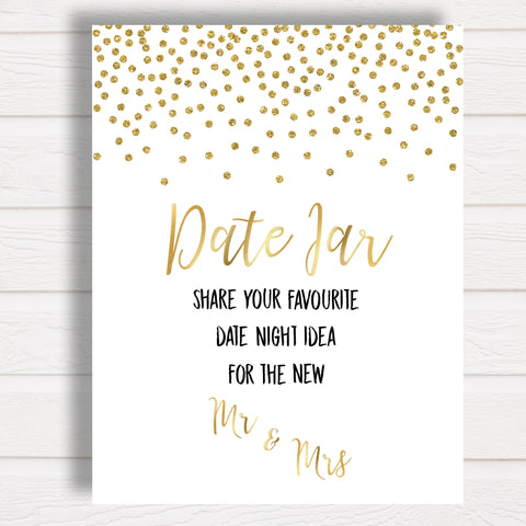 Printable Date Night Jar Bridal Game in Gold Confetti