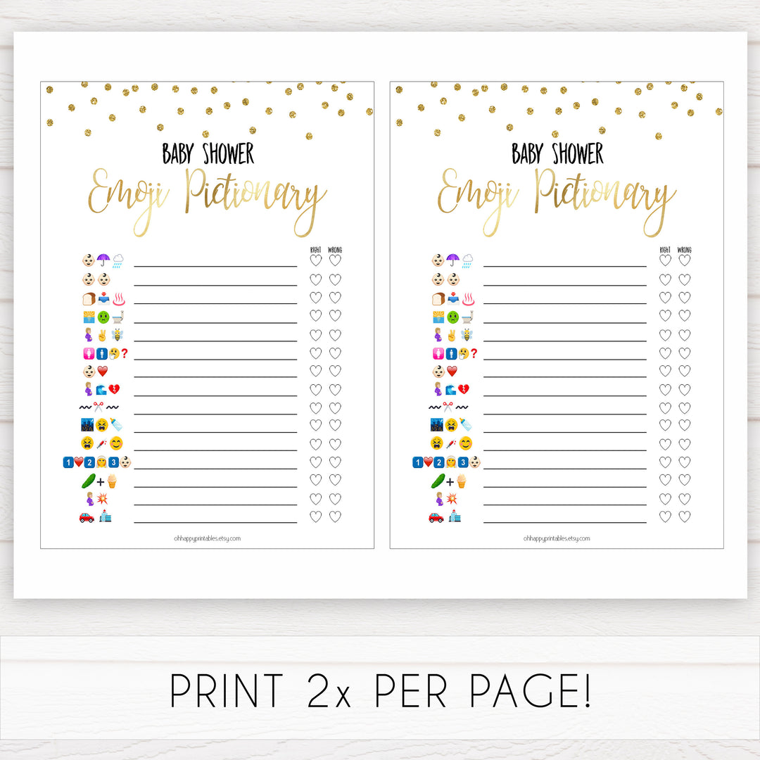 Gold Confetti Emoji Pictionary Baby Shower Games, Emoji Baby Shower Games, Gold Glitter Emoji Pictionary, Baby Shower Emoji Game, Emoji, best baby shower games, hilarious baby shower games