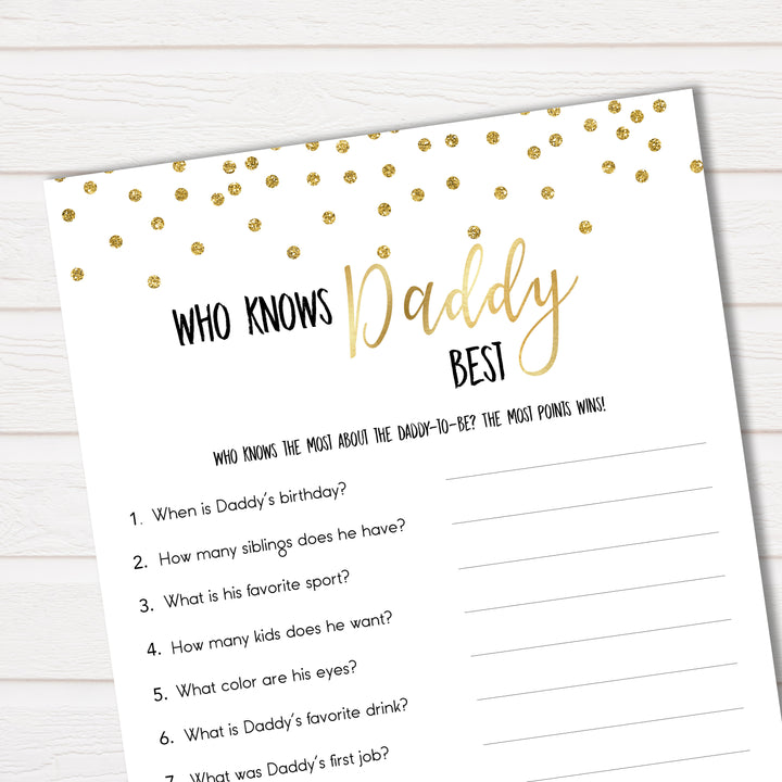 Who Knows Daddy Best Game, Gold Glitter Baby Shower Games, Knows Daddy Games, Baby Shower Games, Who Knows Daddy, Who Knows Daddy Baby, baby shower games, best baby shower games