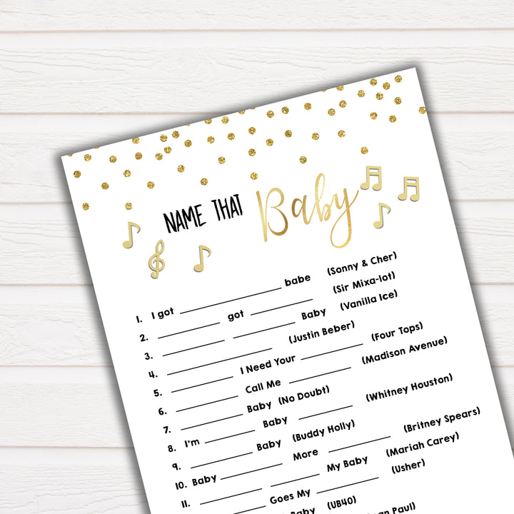 Name That Song Baby Shower Game, Baby Song Games, Baby Shower Games, Gold Baby Shower Baby Shower, Name that Song Game, Whats That Song