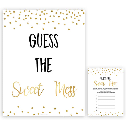 Gold Glitter Baby Shower Guess The Mess Game, Gold Glitter Baby Shower Guess The Sweet Mess, Baby Shower Games, Guess The Mess, hilarious baby shower games, funny baby games, bets baby games