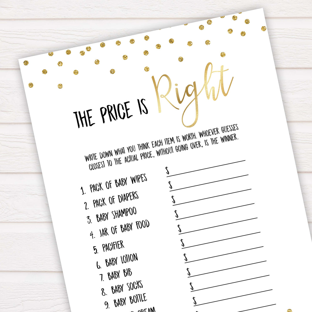 Gold Glitter Price Is Right Baby Shower Game, Gold Guess The Price Games, Gold Glitter Baby Shower Price Games, Price Is Right Game, best baby shower games, funny baby games, top baby games